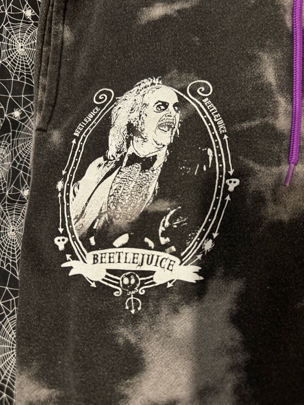 Beetlejuice Graphic Pants - Black with Purple Drawstring